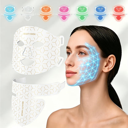 LED Face Mask, 7-in-1 Red Light Therapy for Face & Neck, 93+80 LED Beads, Separate Silicone Applicator