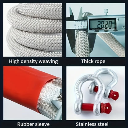 Heavy Duty Tow Rope & Hook Set 16FT – Off-Road Recovery Tow Strap with 2 Steel U-Hooks for SUV, Truck & 4x4 Vehicle Rescue