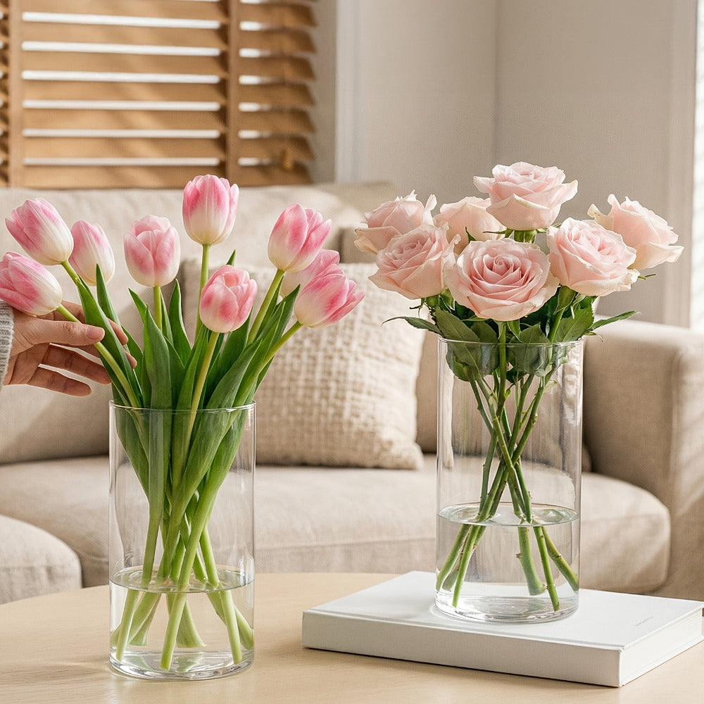 Glass Cylinder Vases for Centerpieces Bulk 12/24pcs, Clear Flower Vases for Wedding Decorations, Floral Arrangements