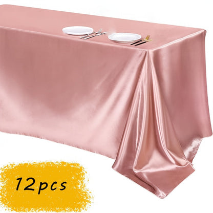 Tablecloth Satin Rectangle Cover 12-Piece Set in 57 x 102-Inch Size and Fourteen Colors for Events