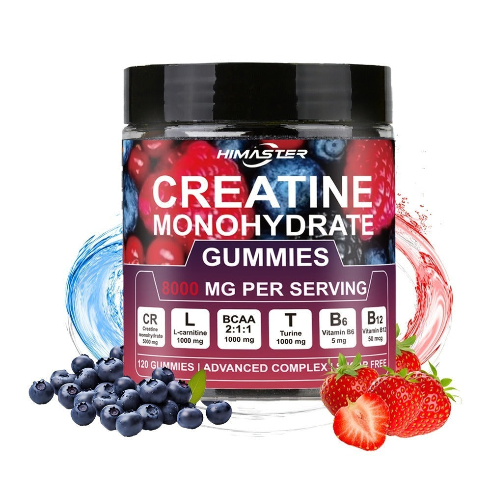 Creatine Monohydrate Gummies 8000mg Blueberry Flavor, with L-Taurine, BCAA, Vitamin B6 & B12