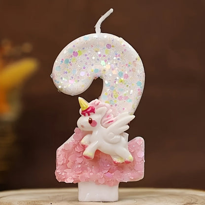 Unicorn Number Cake Topper 0-9 Birthday Party Decoration Glitter Figure Candle Topper for Entryways, Bedrooms and Living Spaces
