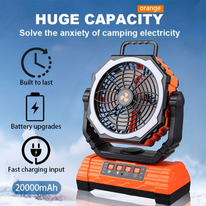 Portable Camping Fan with Dual Motors LED Light & Remote Control, Solar Powered Outdoor Fan with Hook for Tent Work Site Power Outage
