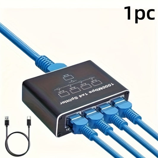 4-Port Ethernet Splitter USB Powered - 1 to 4 RJ45 Network Hub Adapter, Connect 4 Devices Simultaneously