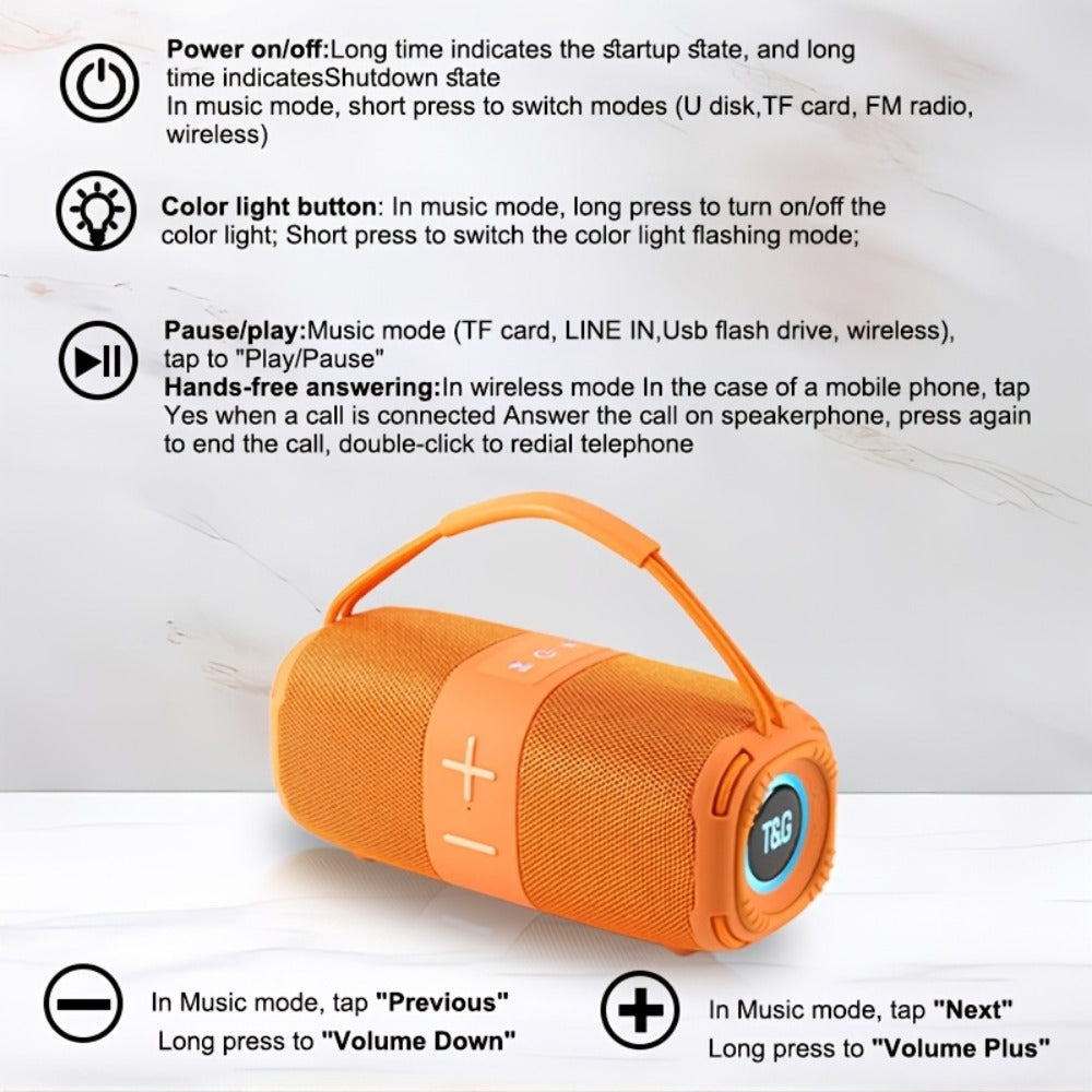 Portable Bluetooth Speaker TG668 Model with IPX4, LED Breathing Light, TWS, FM, USB, TF and AUX