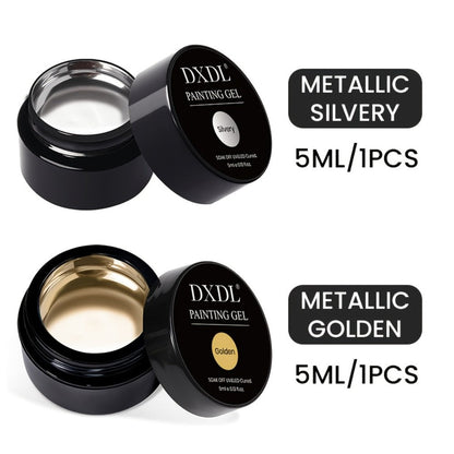 Chrome Mirror Nail Art Liner Gel Set 2pcs Gold & Silver – 3D Metallic Mirror Effect Soak-Off Painting Gel