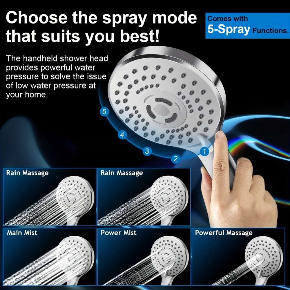 High Pressure Rainfall Shower Head Combo with Handheld Spray – 9 Spray Settings, 180° Adjustable Bracket, Stainless Steel Hose