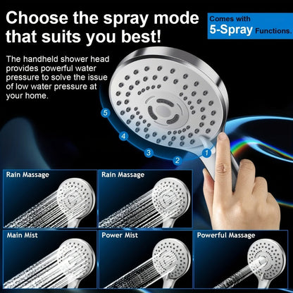 High Pressure Rainfall Shower Head Combo with Handheld Spray – 9 Spray Settings, 180° Adjustable Bracket, Stainless Steel Hose