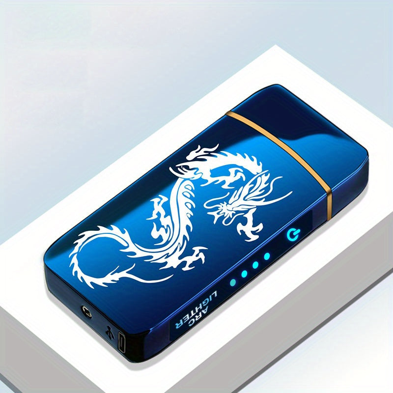 Flip-Top Dual-Arc Electric Lighter with Power Display in 12 Black or Blue Artwork Options Pictured