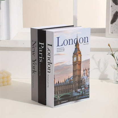Decorative Books for Coffee Table Set of 3 – Hardcover Faux Books with Storage Box, White & Black Shelf Decor Accent for Living Room