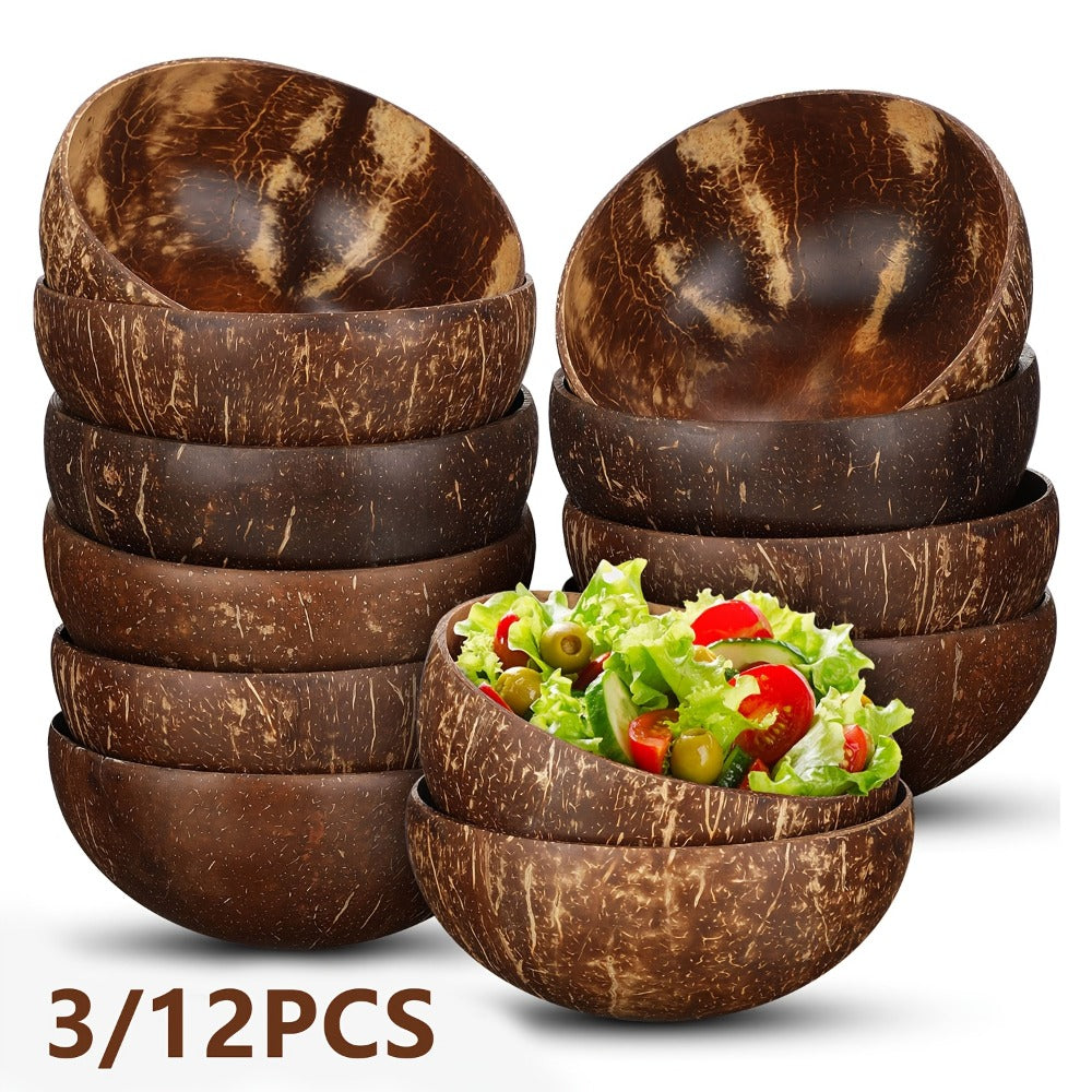 Coconut Shell Bowls Polished Handmade Natural Wooden Bowls for Smoothie, Acai, Fruit, Salad & Yogurt
