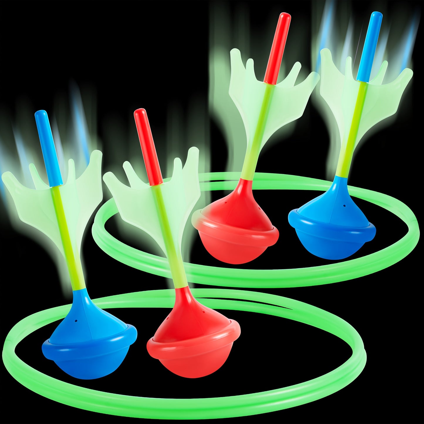 Lawn Darts Game Set Glow in the Dark – 6 Piece Soft Tip Rubber Dart Set with 2 Target Rings for Kids & Adults
