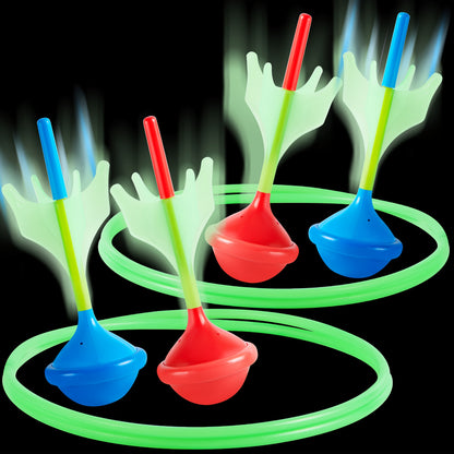 Lawn Darts Game Set Glow in the Dark – 6 Piece Soft Tip Rubber Dart Set with 2 Target Rings for Kids & Adults