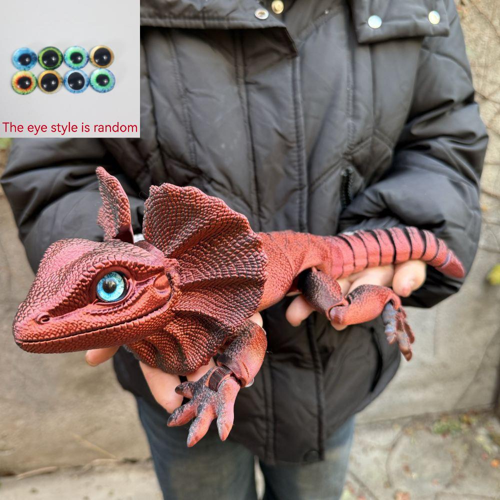 Frilled Neck Lizard Figurine 3D Printed, Large Umbrella Lizard Animal Sculpture 8 Color Styles
