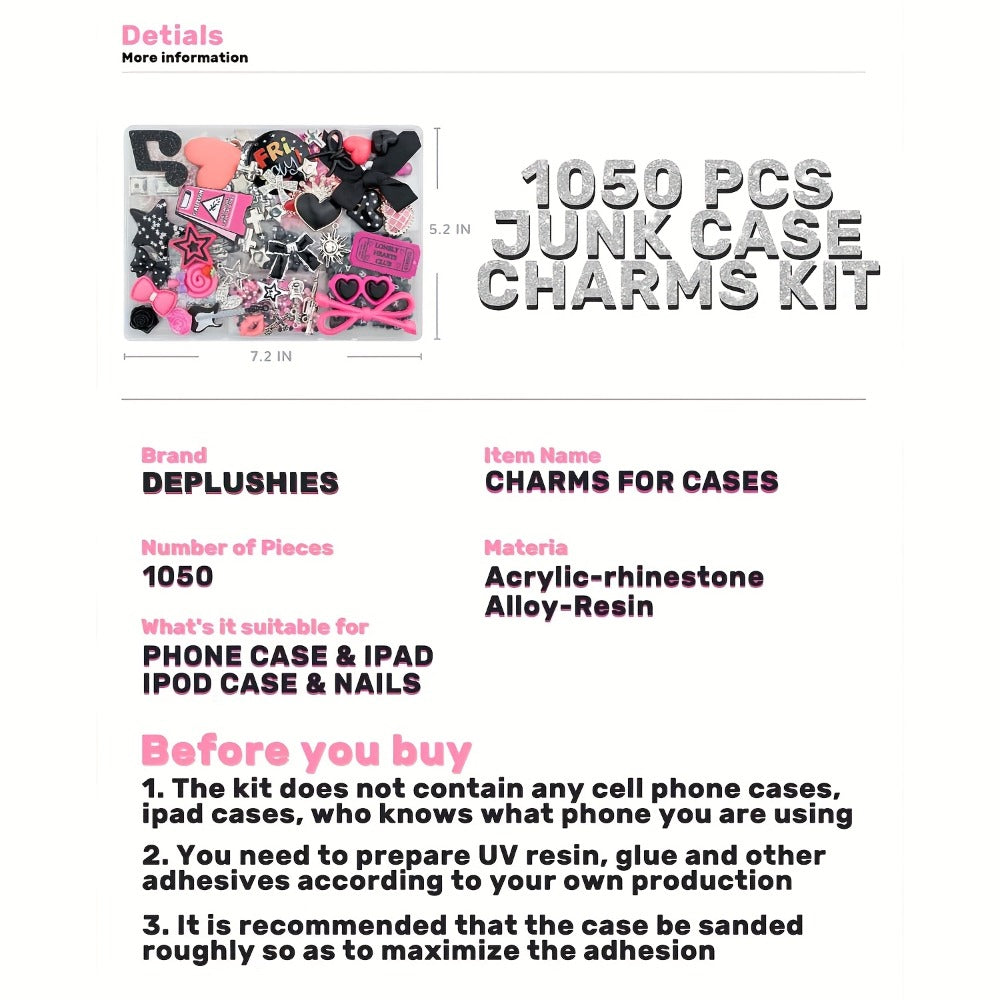 1050pcs Junk Case Charms Kit Kawaii DIY Phone Case Decoration for Home and Salon Manicures