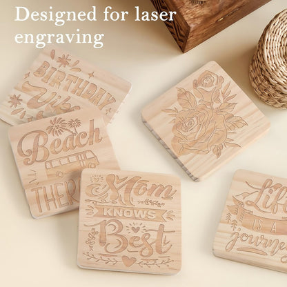Unfinished Wood Coaster Blanks 4 Inch Round Square DIY Craft Supplies for Painting Engraving for Entryways, Bedrooms and Living Spaces