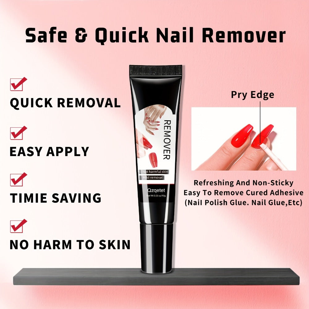 Press-On Nail Glue & Remover Kit 4pcs – 2x Semi-Solid Gel Nail Glue 10g + 2x Nail Polish Remover 10ml, Quick-Drying No-Lamp Strong Bond