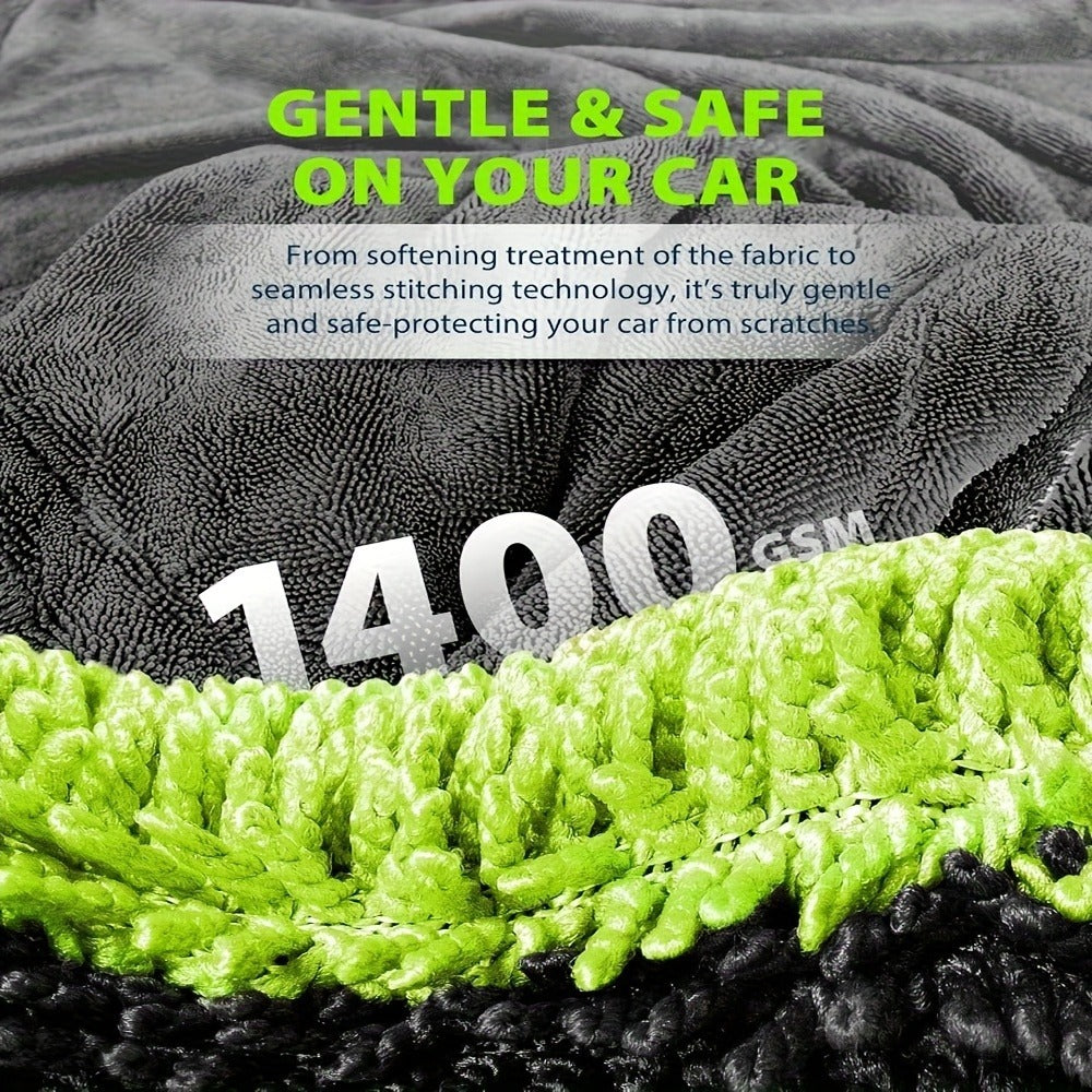 Car Drying Towel in 1400 GSM Microfiber with Two Size Options or Nine-Piece Wash Tool Bundle