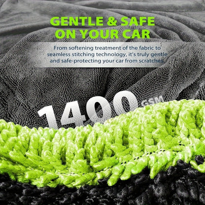 Car Drying Towel in 1400 GSM Microfiber with Two Size Options or Nine-Piece Wash Tool Bundle
