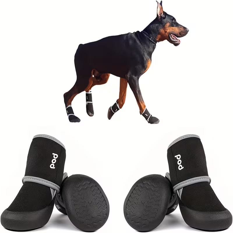 Dog Boots Waterproof Non-Slip Reflective Shoes for Medium & Large Dogs – Soft Wear-Resistant Paw Protector with Safety Reflective Tape