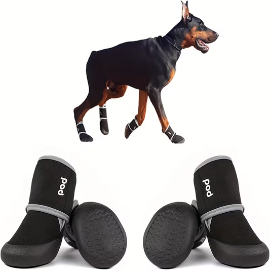 Dog Boots Waterproof Non-Slip Reflective Shoes for Medium & Large Dogs – Soft Wear-Resistant Paw Protector with Safety Reflective Tape