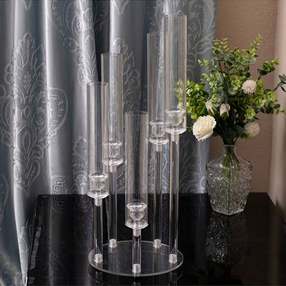Acrylic Candelabra Candle Holder, Clear Crystal 5-Arm & 6-Arm Taper Candlestick Holders for Wedding Centerpiece