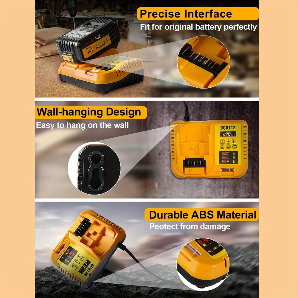 Yellow 12V/20V MAX Battery Charger Compatible with Select DeWalt DCB Batteries and 22V 2A Output Label