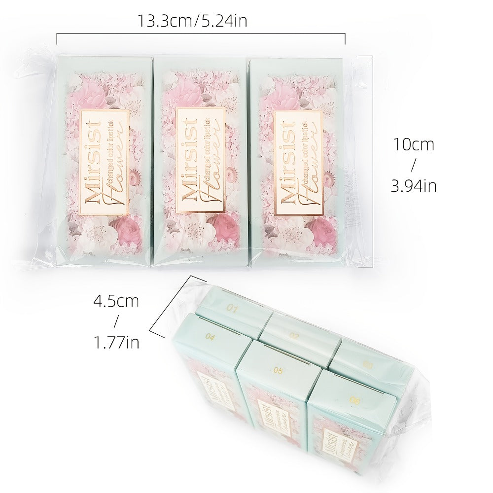 Flower Shaped pH Lip Balm Set 6pcs Individually Wrapped – Color Changing Transparent to Pink Tint, 6 Flavors Deep Moisturizing