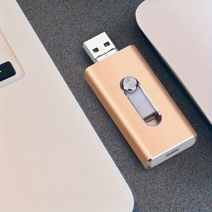 USB Flash Drive 64GB Compact Aluminum-Alloy Four-Connector Memory Stick in Black or Gold Color Options