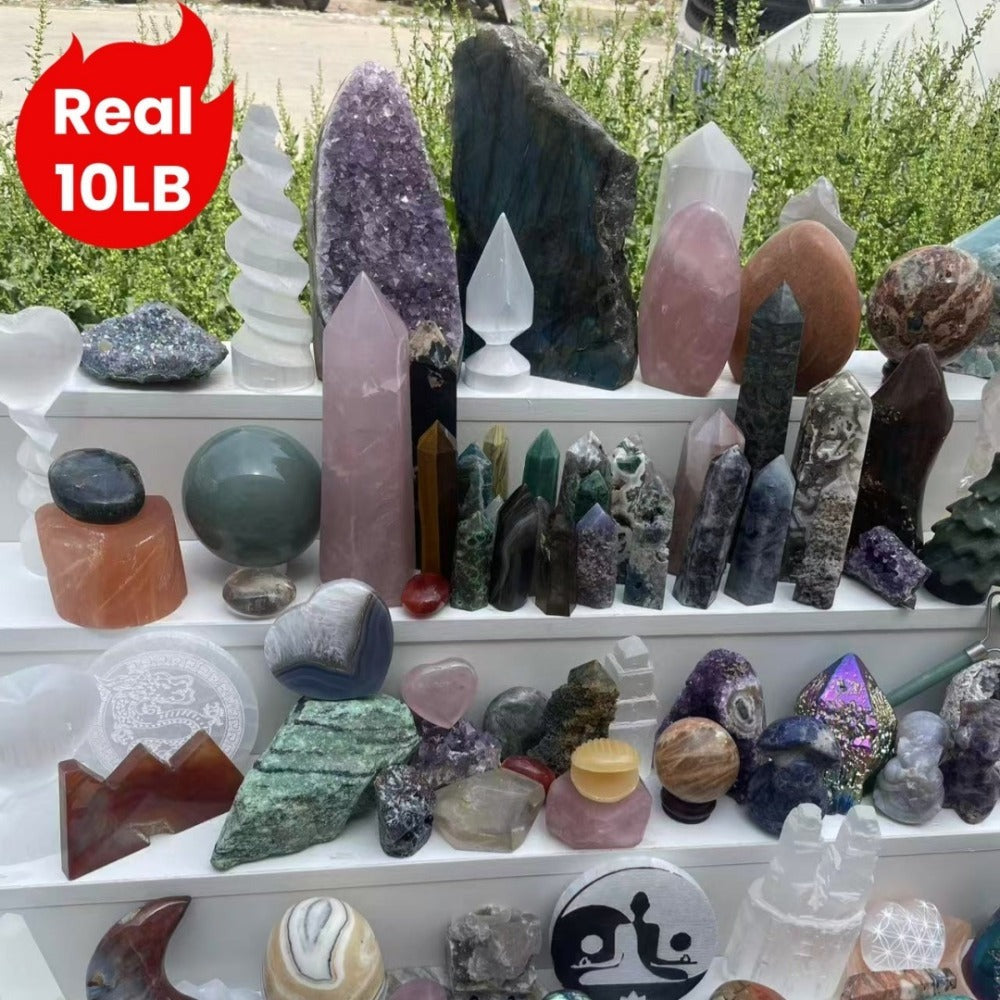 10LB Mixed Crystals Bulk Lot Natural Gemstones Towers Spheres Clusters Rough Stones Healing Crystals Collection Gift Set Decorative