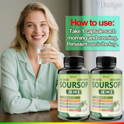 Soursop Capsules Advanced Herbal Supplement with Shilajit, Irish Moss, Berberine & NAD+, Immunity