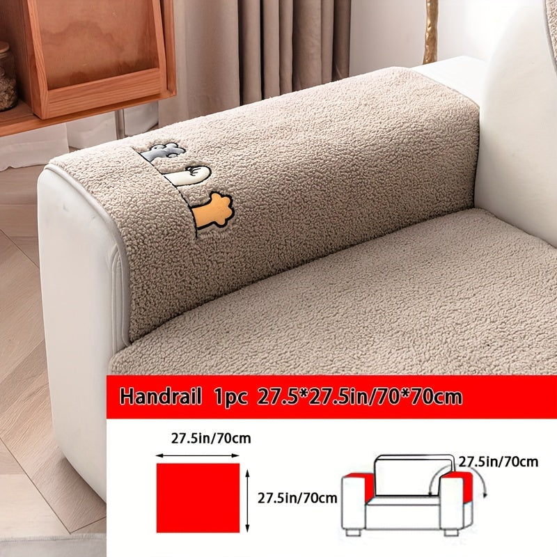 Sofa Cover Thick Plush Shearling Panels with Animal and Bone Embroidery and Backing Detail for 2 to 4 Seats