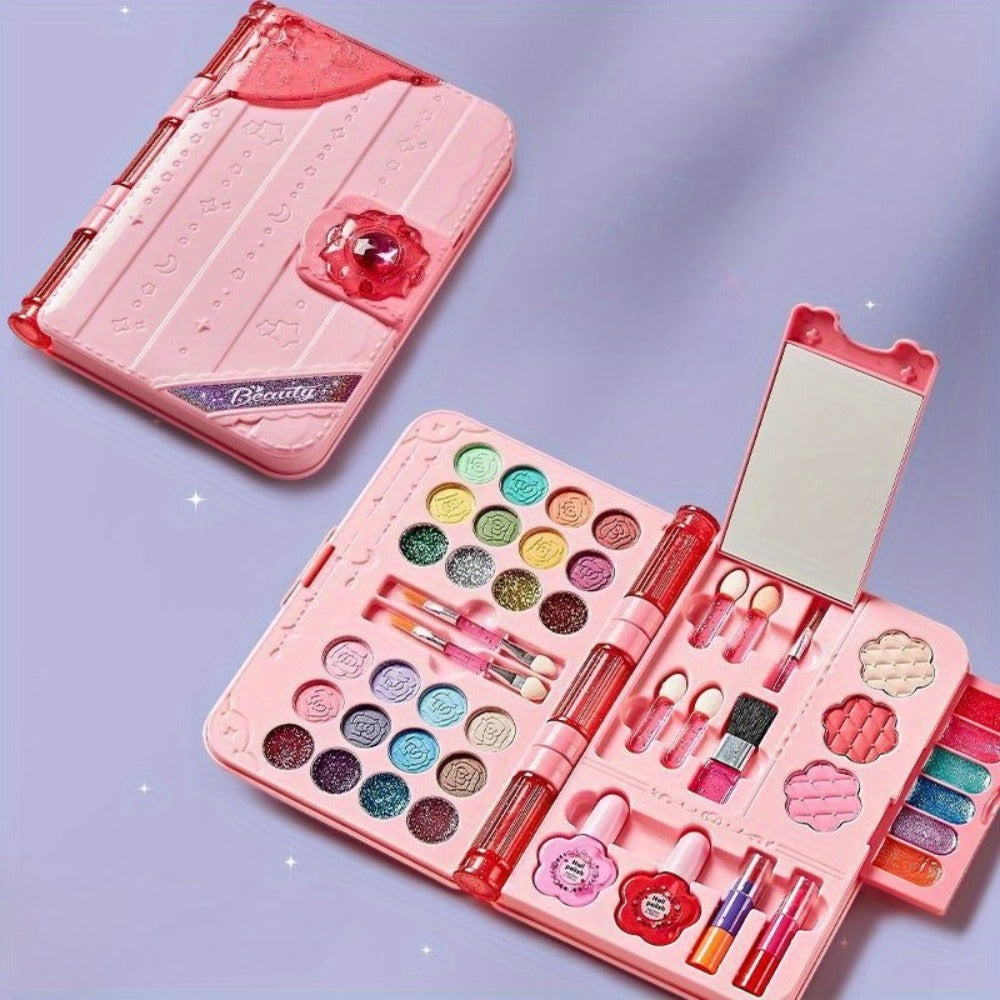 Kids Makeup Set with Mirror, Princess Makeup Case for Girls, Birthday & Halloween Gift, Safe Cosmetic Play Set for Children