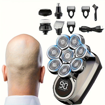 Bald Head Shaver for Men 5-in-1 8D Electric Razor – Multi-Directional Floating Blades with Beard Grooming Kit
