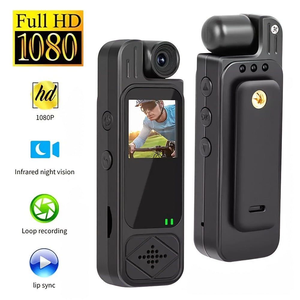 1080P Body Camera with 180-Degree Rotating Lens, Small Screen, Audio and Optional 32GB SD Card