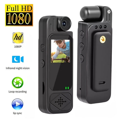 1080P Body Camera with 180-Degree Rotating Lens, Small Screen, Audio and Optional 32GB SD Card