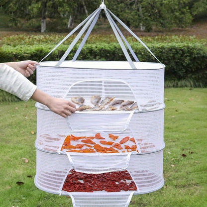 Mesh Drying Rack Foldable 2-3 Layer with Hooks & Zipper Closure, Hanging Herb Drying Net for Herbs