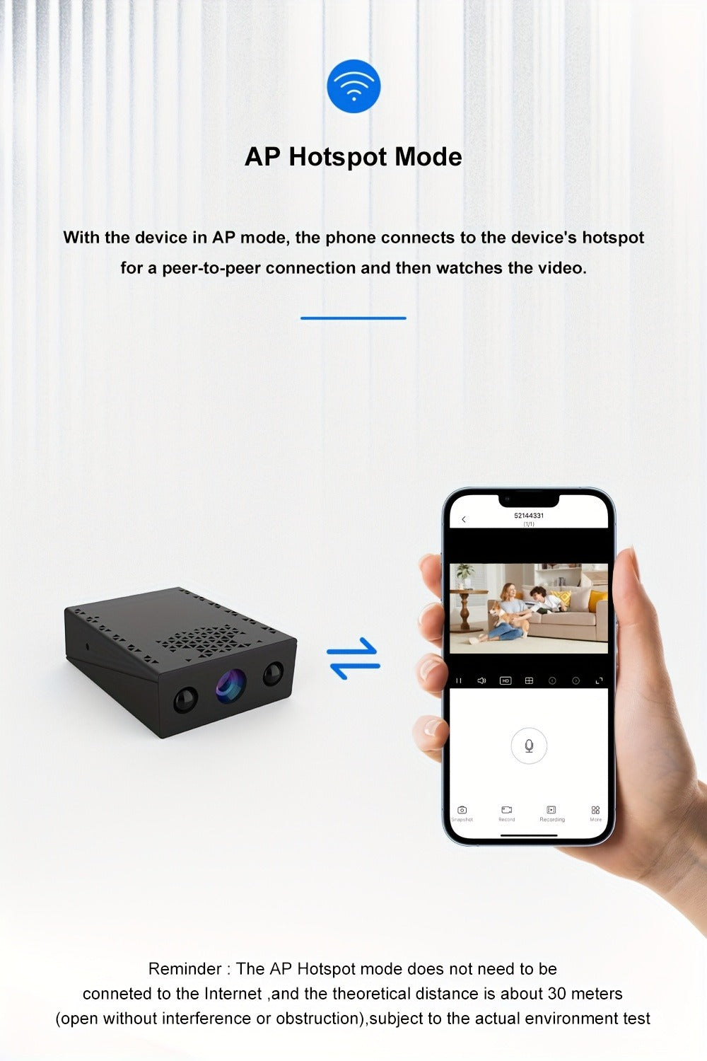 Mini Security Camera No WiFi No Internet Needed, Full HD 1080P Wireless Indoor Camera Built-In AP Hotspot