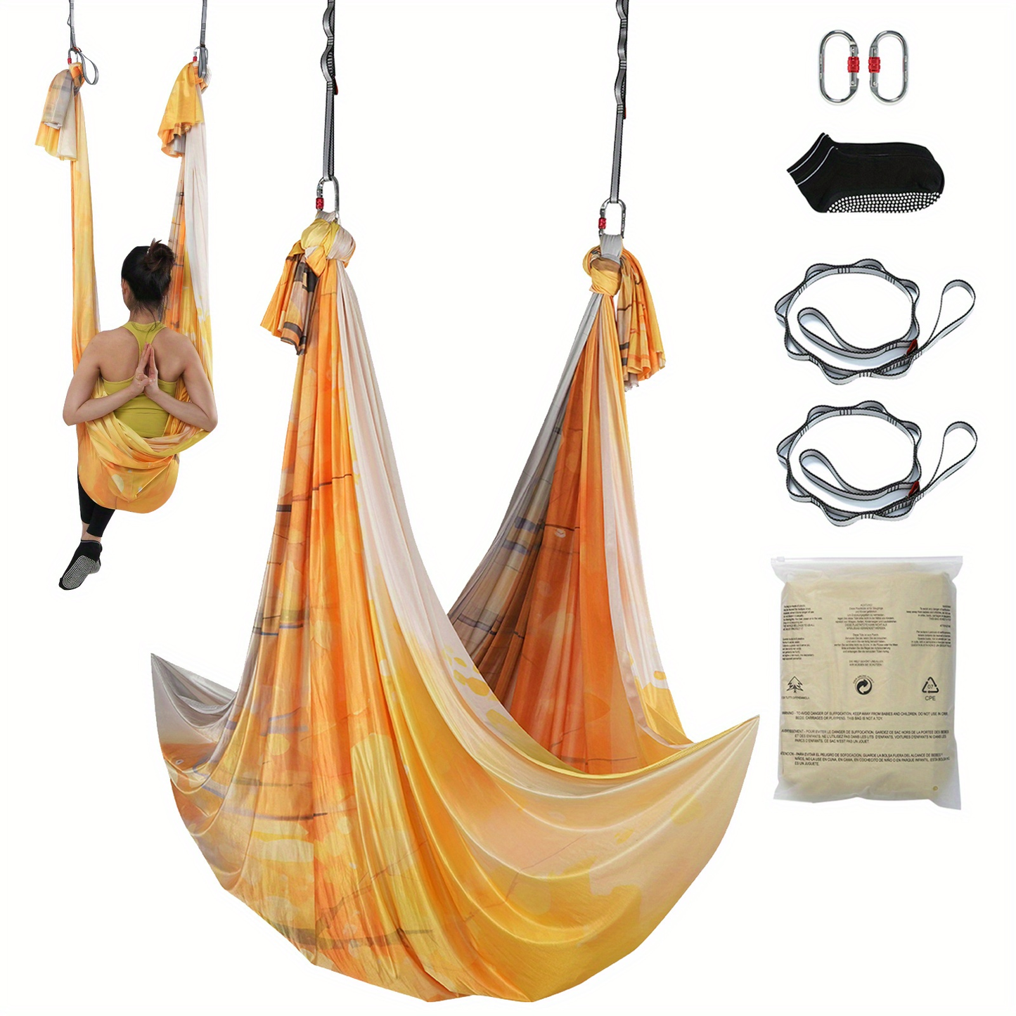 Aerial Yoga Hammock Kit 8.7 Yards – 100GSM Nylon Anti-Gravity Yoga Swing with Full Rigging Hardware, Aerial Silk for All Levels