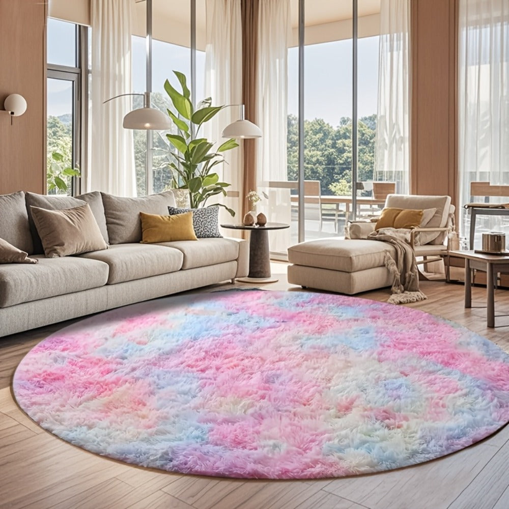 Area Rug Fluffy Faux-Fur Shag in Solid, Tie-Dye and Ombre Colors with Six available Room Sizes