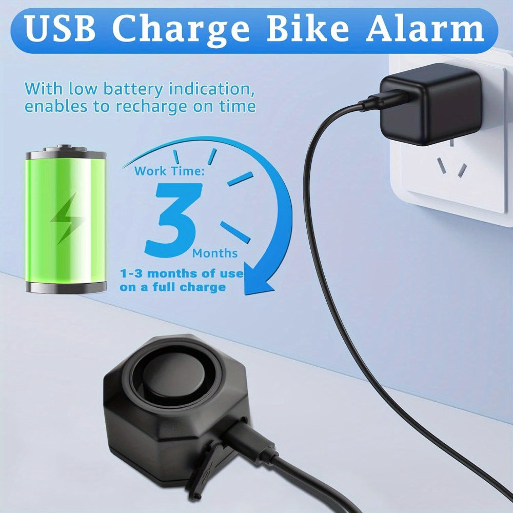 Bike Alarm Anti-Theft 110dB – USB Rechargeable Bicycle Alarm with Wireless Remote, Vibration Motion Sensor & 3 Volume Levels for Bicycle