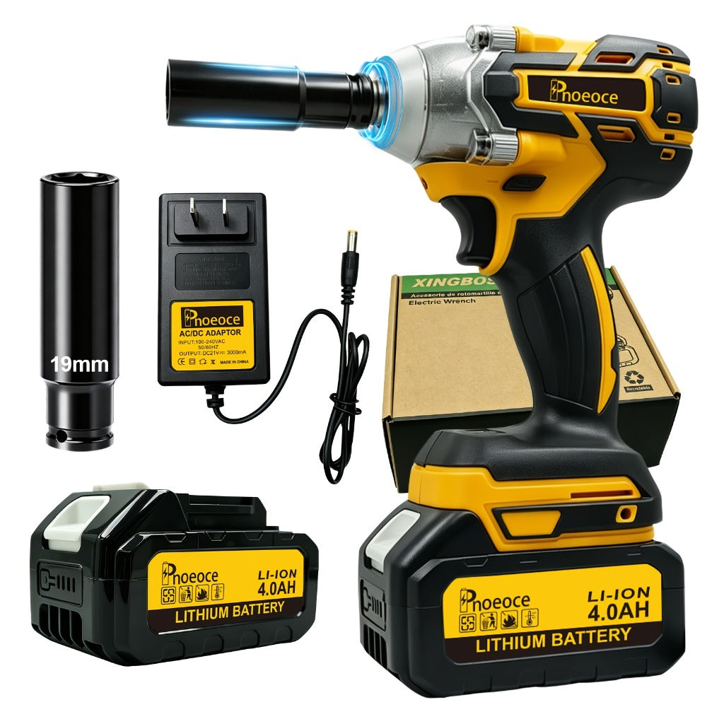 Cordless Brushless Impact Wrench Set 21V, 1/2'' High Torque Impact Gun with 4000mAh Rechargeable Battery