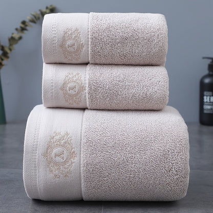 Embroidered Cotton Towel Set 3-Piece – 400g/㎡ Soft Absorbent Lint-Free Bath Towel Hand Towel Set for Home Spa Salon