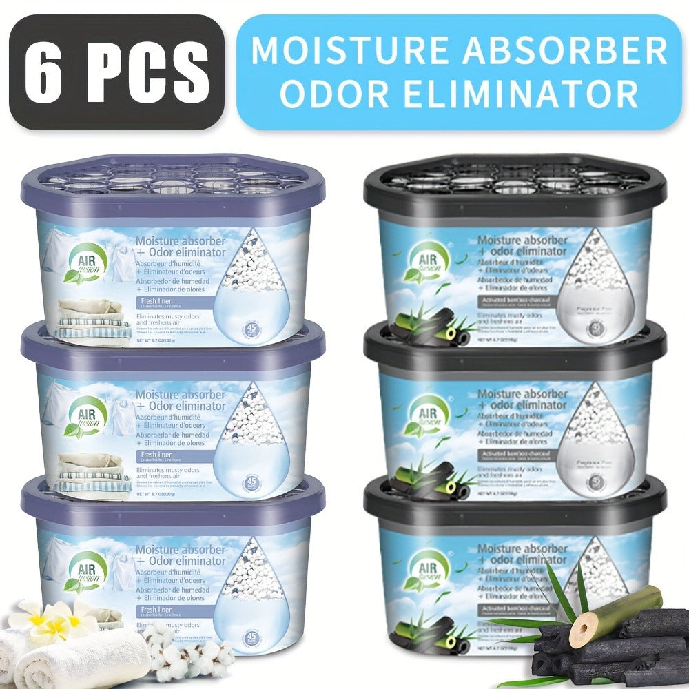 Portable Dehumidifier Boxes 6-Pack, Moisture Absorber & Odor Eliminator for Closets, Bathrooms, RVs