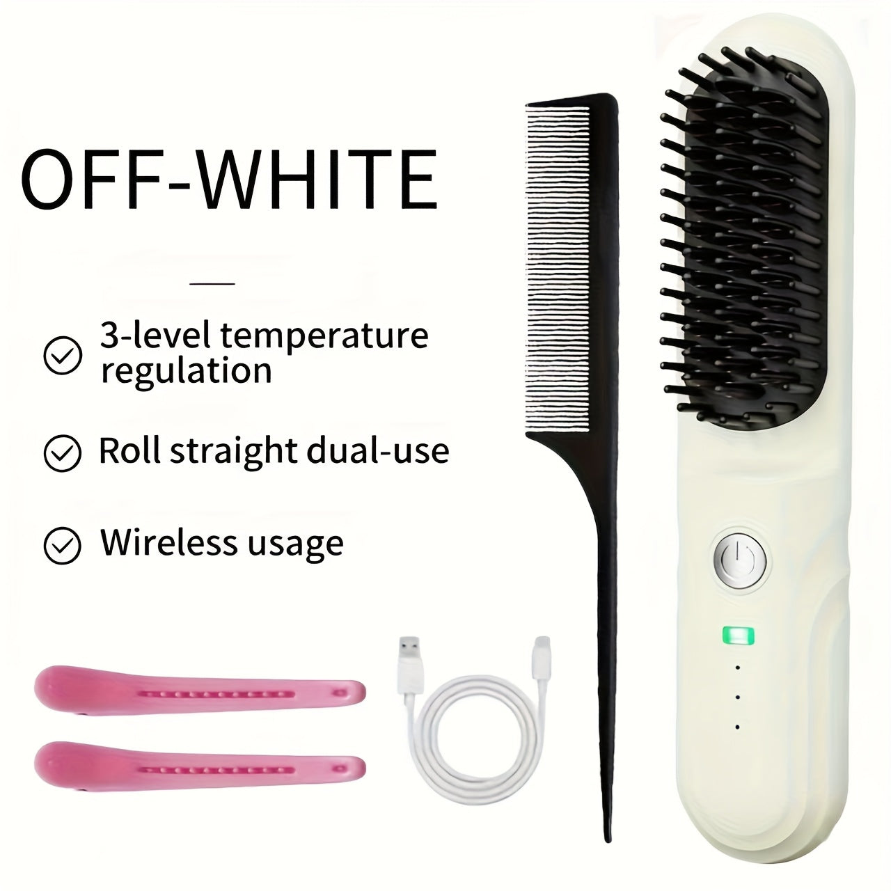 Wireless Hair Straightener Comb - Portable Cordless Straightening Brush with 3-Min Fast Heat, 3 Temp Settings 170-190°C