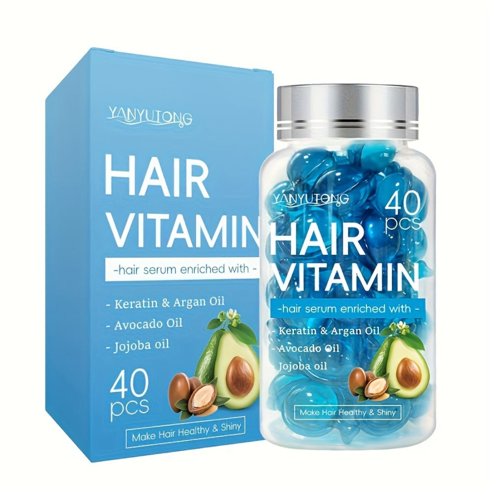 Hair Oil Capsules 40pcs – Keratin Hair Vitamin Essence with Moroccan Argan Oil, Avocado Oil & Jojoba Oil | No-Rinse Deep Nourishing