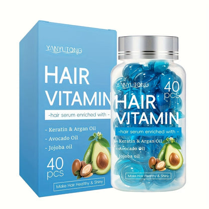 Hair Oil Capsules 40pcs – Keratin Hair Vitamin Essence with Moroccan Argan Oil, Avocado Oil & Jojoba Oil | No-Rinse Deep Nourishing