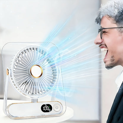 Portable USB Desktop Fan 3000mAh Battery, Ultra-Quiet 5-Speed Foldable Fan with 180° Adjustable Tilt and Digital Power Display