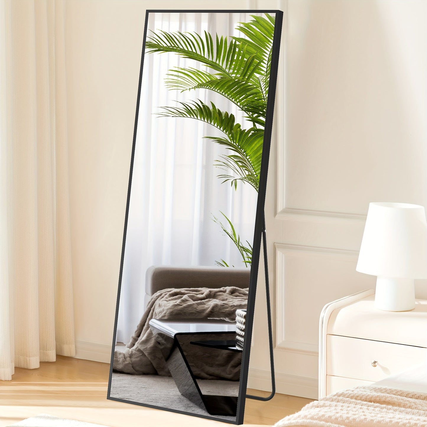 Full Length Mirror Floor Standing with LED Light – Arched & Rect Aluminum Frame Dressing Mirror for Bedroom Living Room, Black/Golden/White