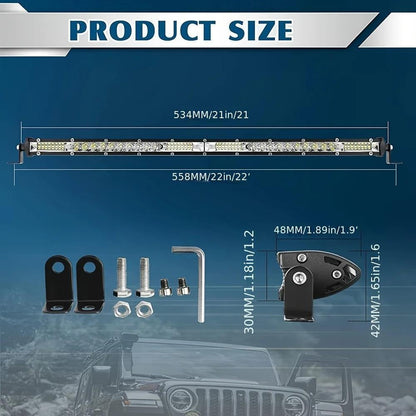 LED Work Light Bar Kit for Off-Road Truck Jeep SUV ATV UTV Tractor, 12-24V 2000-3000LM Combo 22in 10in + 4in Spot Flood Lights